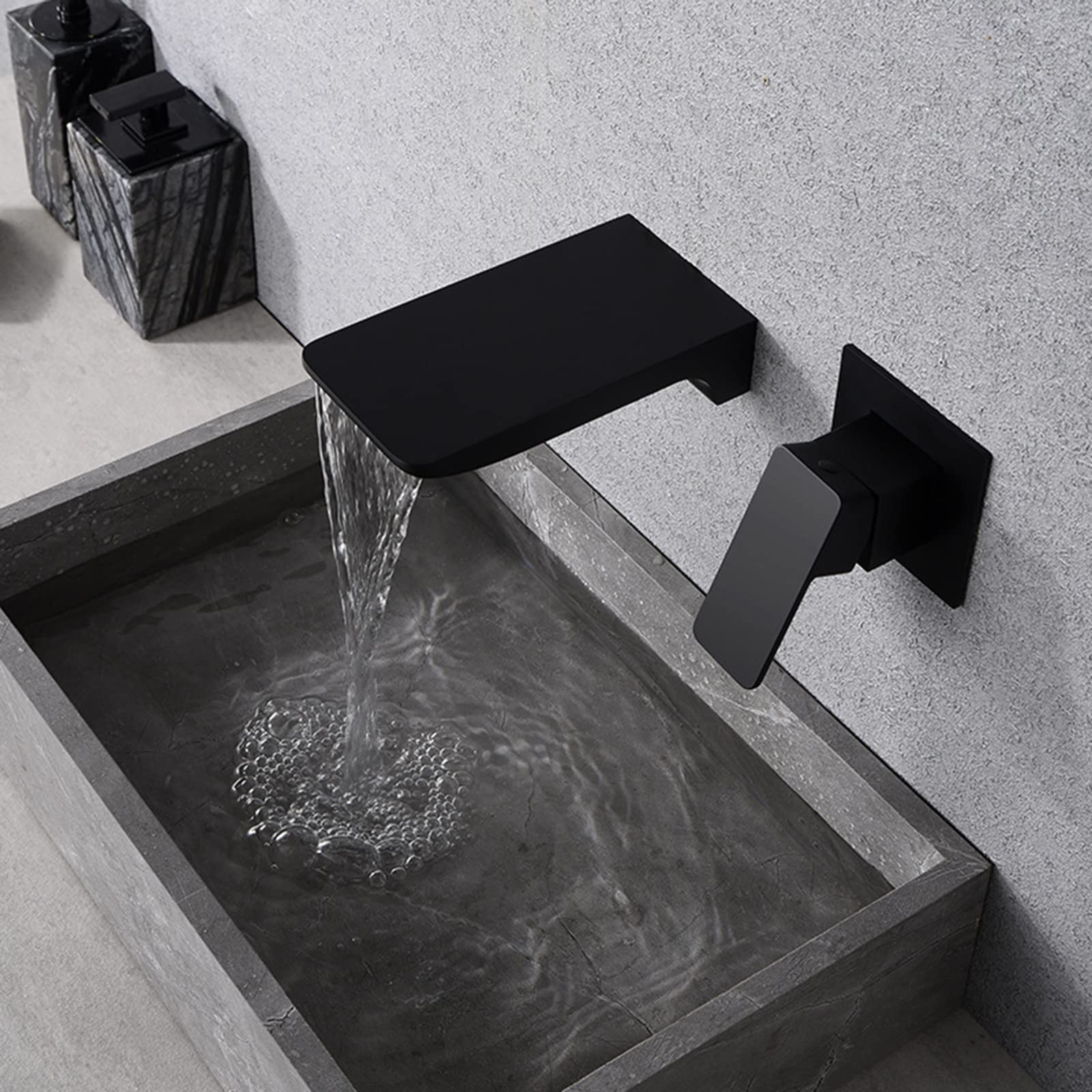 SOHNVWTGD Wall Mounted Waterfall Mixer. G1/2 Single Lever Basin Taps Split Brass Concealed Tap,Black