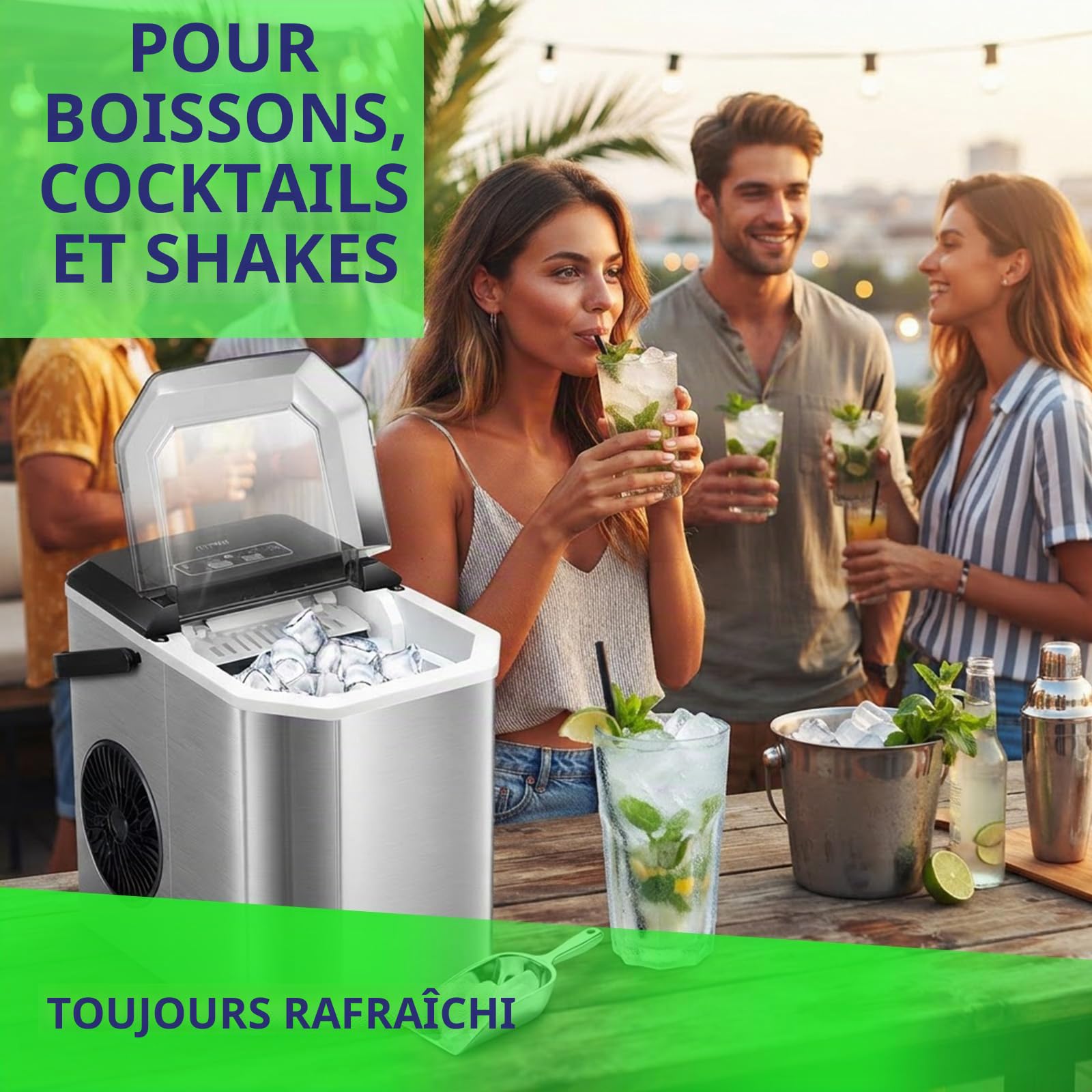 Machine à glaçons MPM – Portable en Acier Inoxydable avec Capacité de 12 kg – 2 Tailles de Glaçons au Choix – Fonction d’auto-nettoyage – Sans Raccordement à L’eau