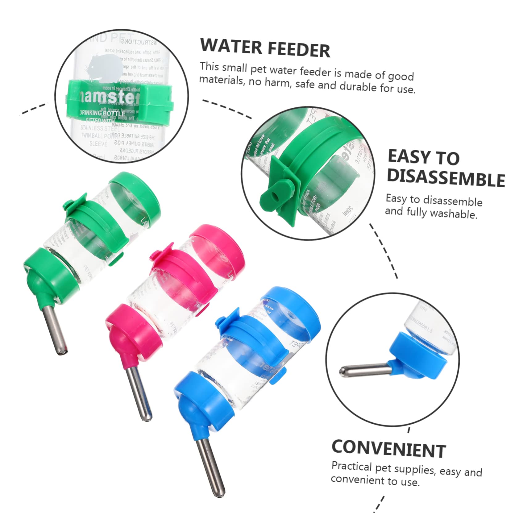 GRIRIW Convenient Pet Water Bottle Set 3pcs Hamster Chinchilla Waterers Auto Feeder for Small Animals