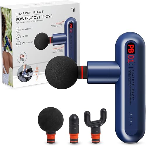 Miniatura 10 de Sharper Image Pistola de masaje de percusión de tejido profundo, Powerboost Move Evo, masajeador de mano recargable para calor y frío, 4 velocidades