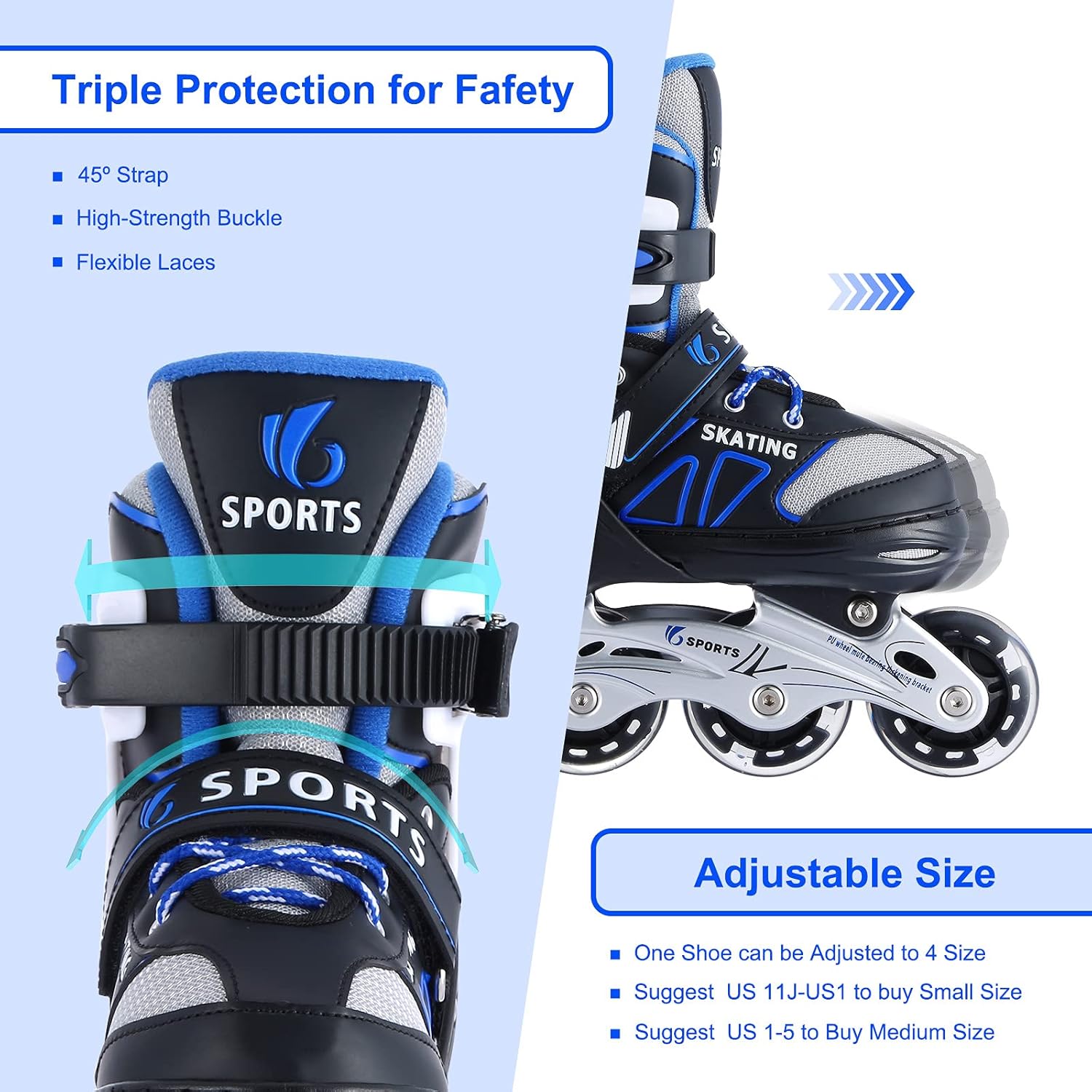 Inline Skates for Kids Girls Boys Beginners, 4 Size Adjustable Size with Light Up Wheels for Children.
