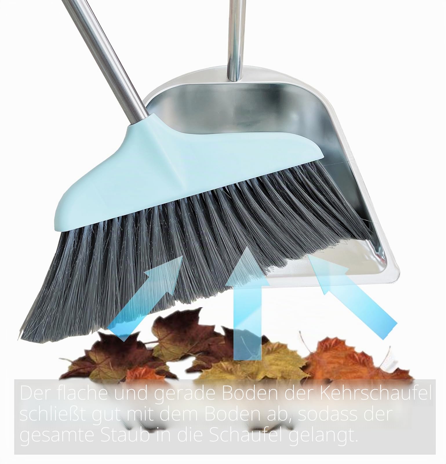 Kehrschaufeln mit langem Griff, Metall, aufrechte Kehrschaufel, strapazierfähig, 85 cm langer Griff, Stand-Up-Kehrschaufeln für Lobby, Garage, Zuhause, Büro und Hof