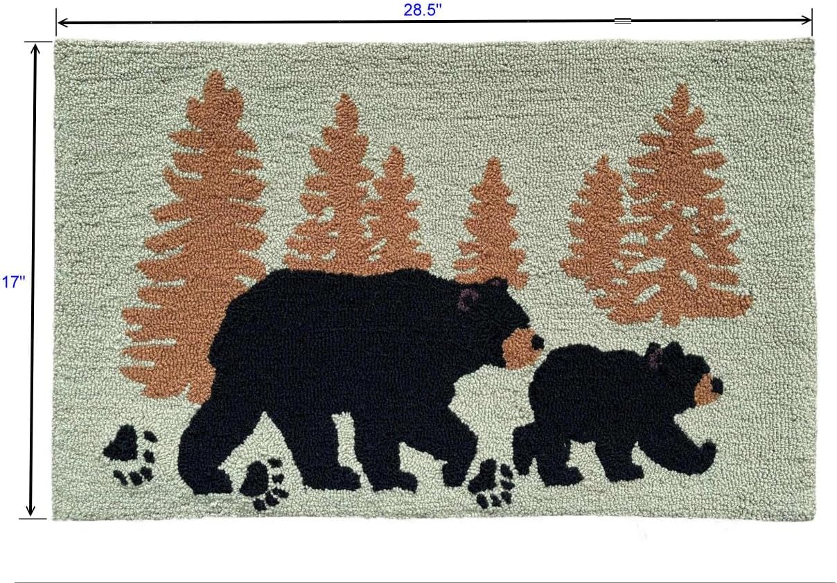 Woodland Bear Tree Silhouette Hand-Hooked Accent Rug 28.5 X 17 Inches for Home décor
