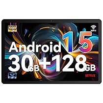 Whitedeer Tablet, Android 15 Tablet 10 Pollici Octa-Core,30GB RAM + 128GB ROM Espandibile 1TB, Split-Screen,WiFi 6, Bluetooth 5.4,Widevine L1, Doppia Fotocamera 5MP+8MP, Batteria 6200mAh, OTG, Nero