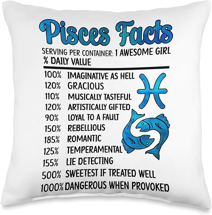 Pisces Astrology Pisces Birthday Facts Zodiac Sign Pisces Horoscope Throw Pillow, 16x16, Multicolor