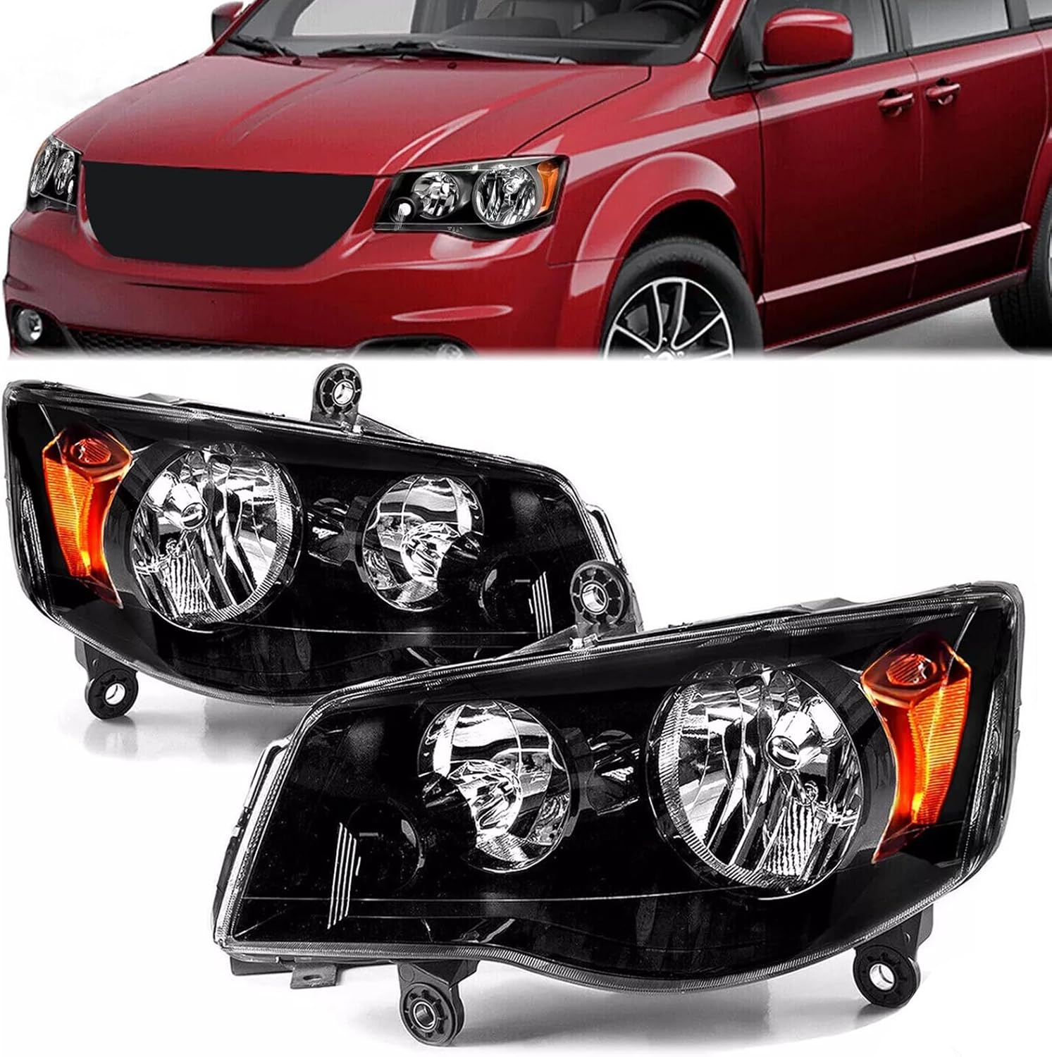 2Pcs Headlight Head Light Headlamp Assembly Black Housing For 2011-2020 Dodge Grand Caravan,2008-2016 Chrysler Town & Country