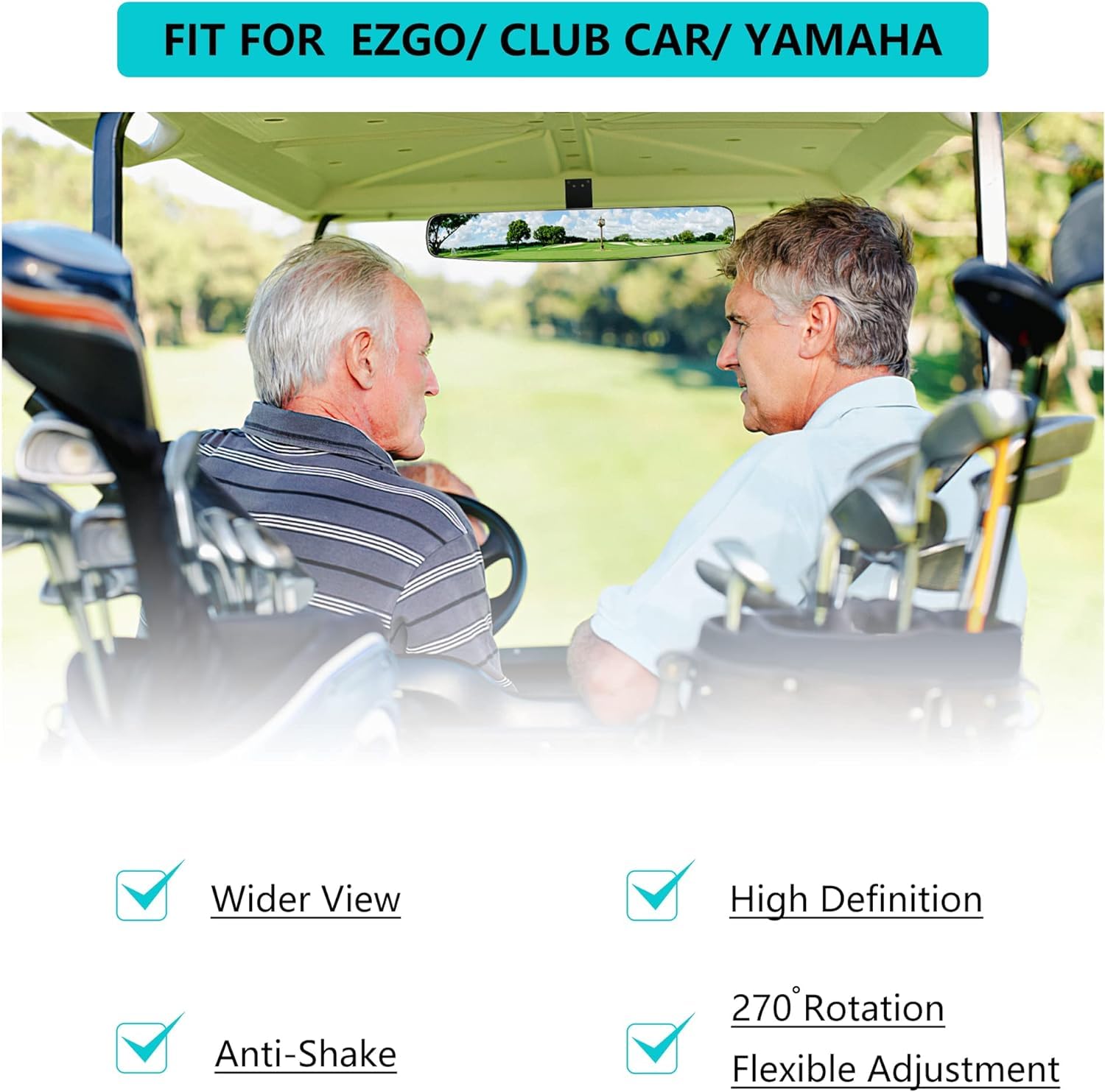 10L0L Rétroviseur universel réglable pour chariot de golf, rotation à 270°, rétroviseur convexe extra large de 41,9 cm, pour Yamaha, EZ Go, Club Car