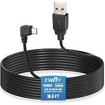 EWAY Dash Cam Mircro USB Power Cord 16.5ft, USB 2.0 A to Micro-B Right Angle 90 Degree Replacement Power Supply Cable Car Charger Adapter Charging Connector for Dashcam Recorder Recording Camera