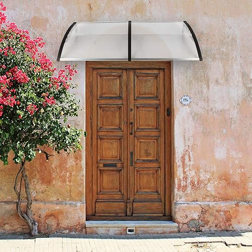 Miniatura 7 de Toldo de policarbonato para ventana de puerta, de 40 x 80 pulgadas, para puerta delantera, toldo para patio al aire libre, protección UV, lluvia,