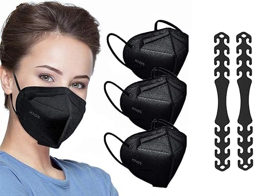 5 Layer Black N95 pack of 5 Face Mask, Reusable and Washable Breathable Masks, Anti Pollution Face Mask With Elastic Ear Band Face Mask For Men, Women & Children, with 2 meltblown layer.