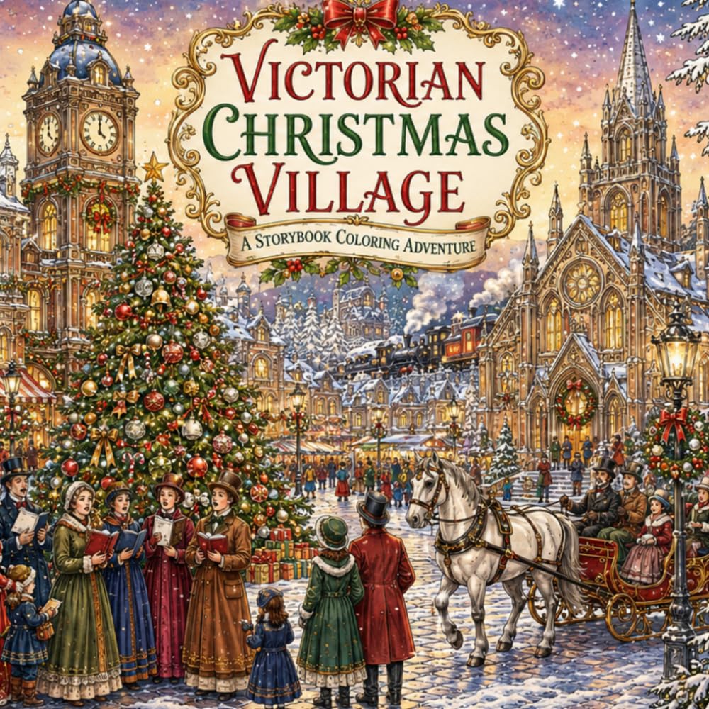 Victorian Christmas Village: A Storybook Coloring Adventure | 25 Festive Victorian Holiday Scenes to Color