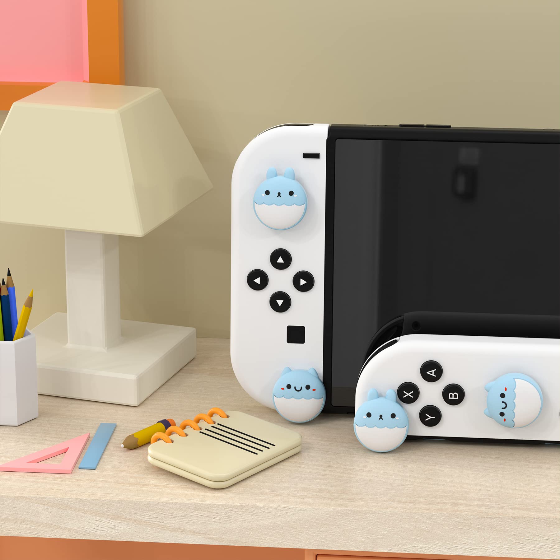 eXtremeRate Joystick Kappen für Nintendo Switch&Lite,Aufsätze Zubehör Silikon Analog Controller Joystick Kappenabdeckung Cover Joycon Stick Kappe für Switch & Lite(Kaninchen & Eichhörnchen-Himmelblau) - 3