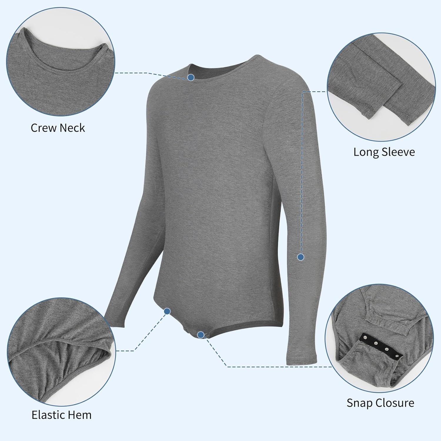 MISS MOLY Mens Long Sleeve Bodysuit Pajamas One Piece Crew Neck Romper Body Suit Basic Onesie Shirt - Image 5