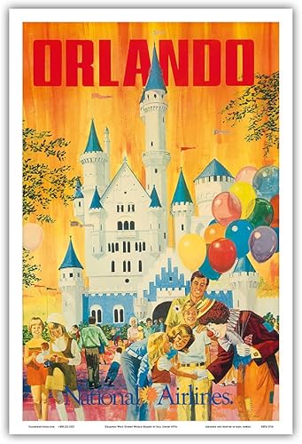 Orlando - Florida, Estados Unidos - Walt Disney World Resort - National Airlines - Póster vintage de viaje de aerolínea por Bill Simon c.1970s -