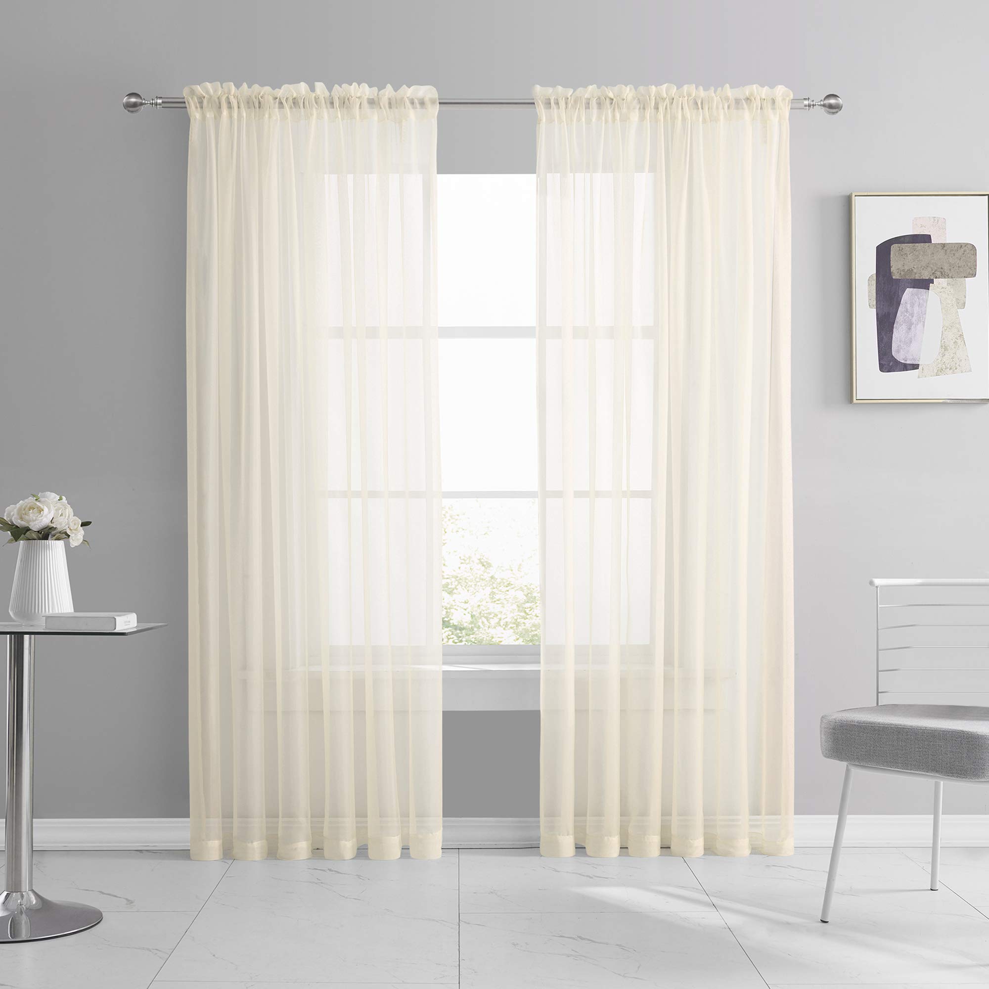 KEQIAOSUOCAI Tende velate beige lunghe 213 cm, con tasca per asta, tende in voile trasparente per camera da letto, cameretta dei bambini, soggiorno, camera dei bambini, confezione da 2, 132 x 213 cm