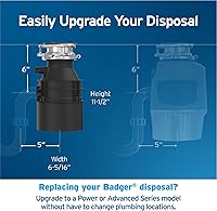 Vista 8 de InSinkErator Badger 5 - Triturador de basura, serie estándar de 1/2 HP, triturador de residuos de alimentos de alimentación continua, negro, juego