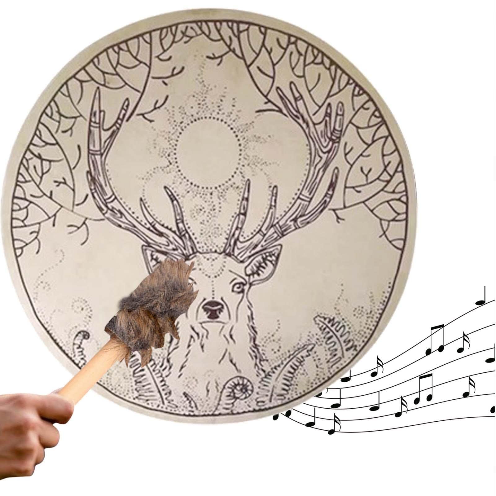 Shaman Drums for Adults | Deer Tree Shaped Siberian Drum Shamanic,Siberian Drum Spirit Music Instrument, Wood Music Spiritual Drum Decorations for Christmas, Spring Festival Men And Women