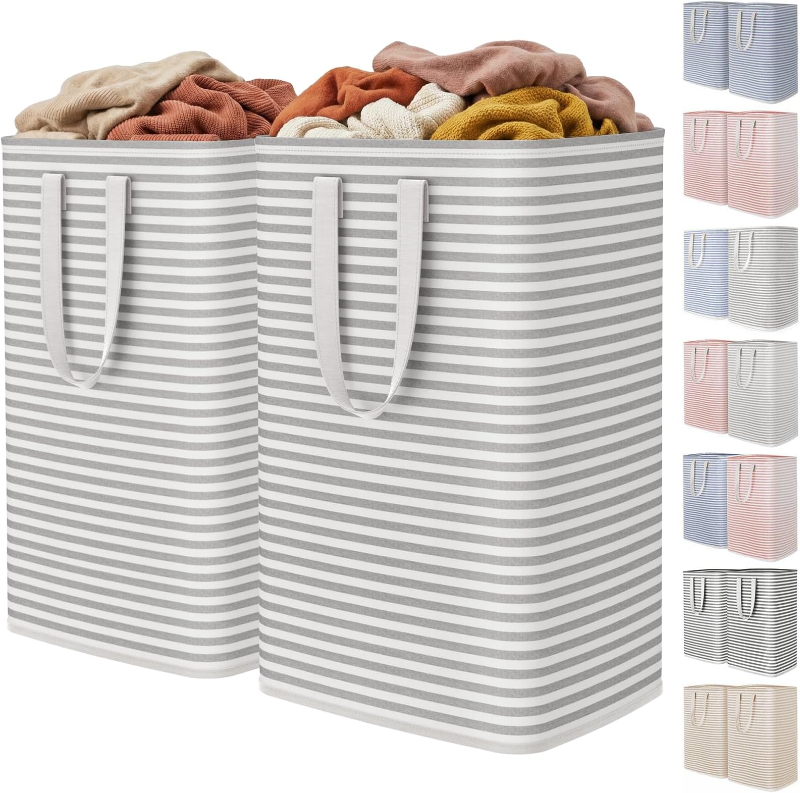 2 Pack Laundry Hamper Large Collapsible Laundry Baskets, Freestanding Waterproof Clothes Hamper with Easy Carry Handles in Laundry Room Bedroom Bathroom College Dorm for Adults, Grey, 2 x 80L