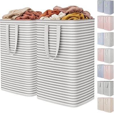 Lifewit 2 Pack Laundry Basket 80L Each - Collapsible Clothes Hamper with Reinforced Handles - Freestanding Waterproof Design for Bedroom and Laundry Room - Grey 160L Total