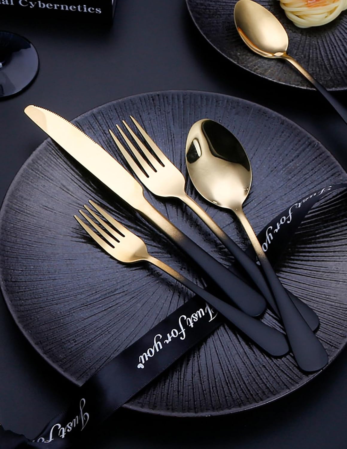 TWEE Silverware Set for 6 Modern 30 Piece Black Flatware Set 18/10 Stainless Steel Unique Black Gradual Change Gold Cutlery Utensils Sets for Home Kitchen Restaurant Tableware Set Mirror Polished