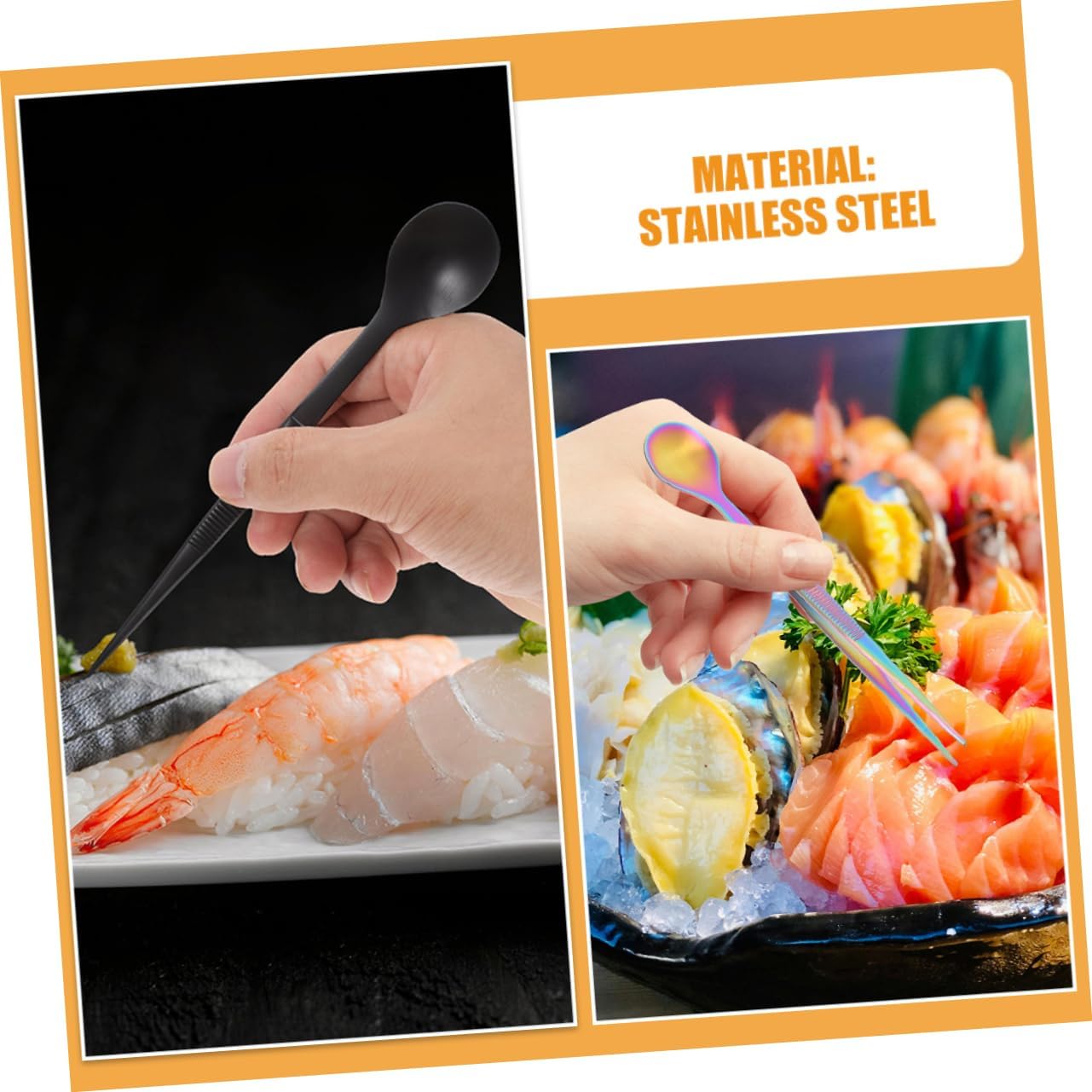 Stainless Steel Flavor Test Spoon Set with Tweezers Dual-Use Chef Tasting Spoon for Cooking and Plating for Desserts and Cocktails
