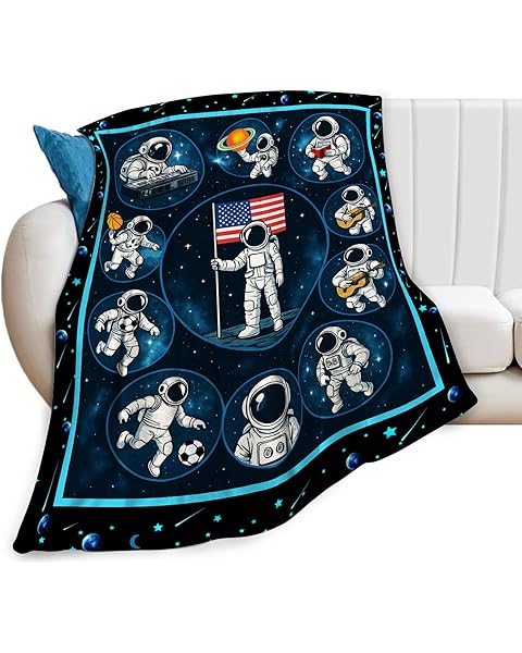 Space Blanket, Galaxy Astronaut Throw Blanket, American Flag Gifts Blankets Stuff Fleece Flannel Plush for Girls Women Lovers Adults Soft Bedding Gift for Sofa Bed Office Home Decor 40