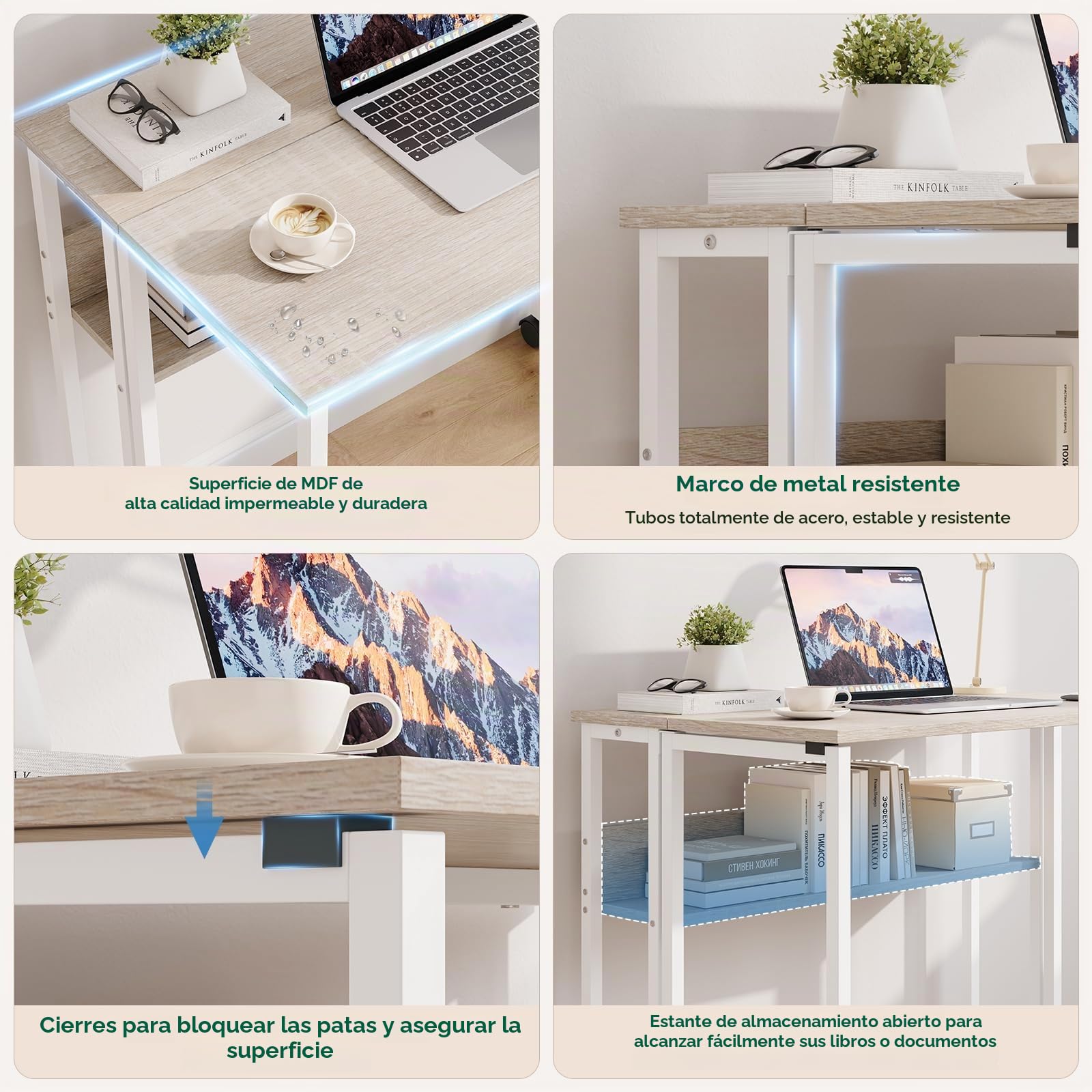 Dripex Escritorio Plegable Pequeño con Espacio de Almacenamiento y Ruedas, Ahorra Espacio, Mesa Plegable para Oficina en casa, Estudio, Color Madera, 80 x 50 x 75 cm