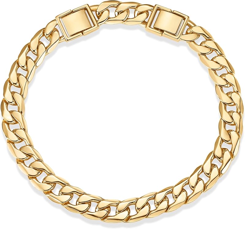 14K Gold Plated Chunky Curb Chain Anklet for Women, Flat Link Anklets