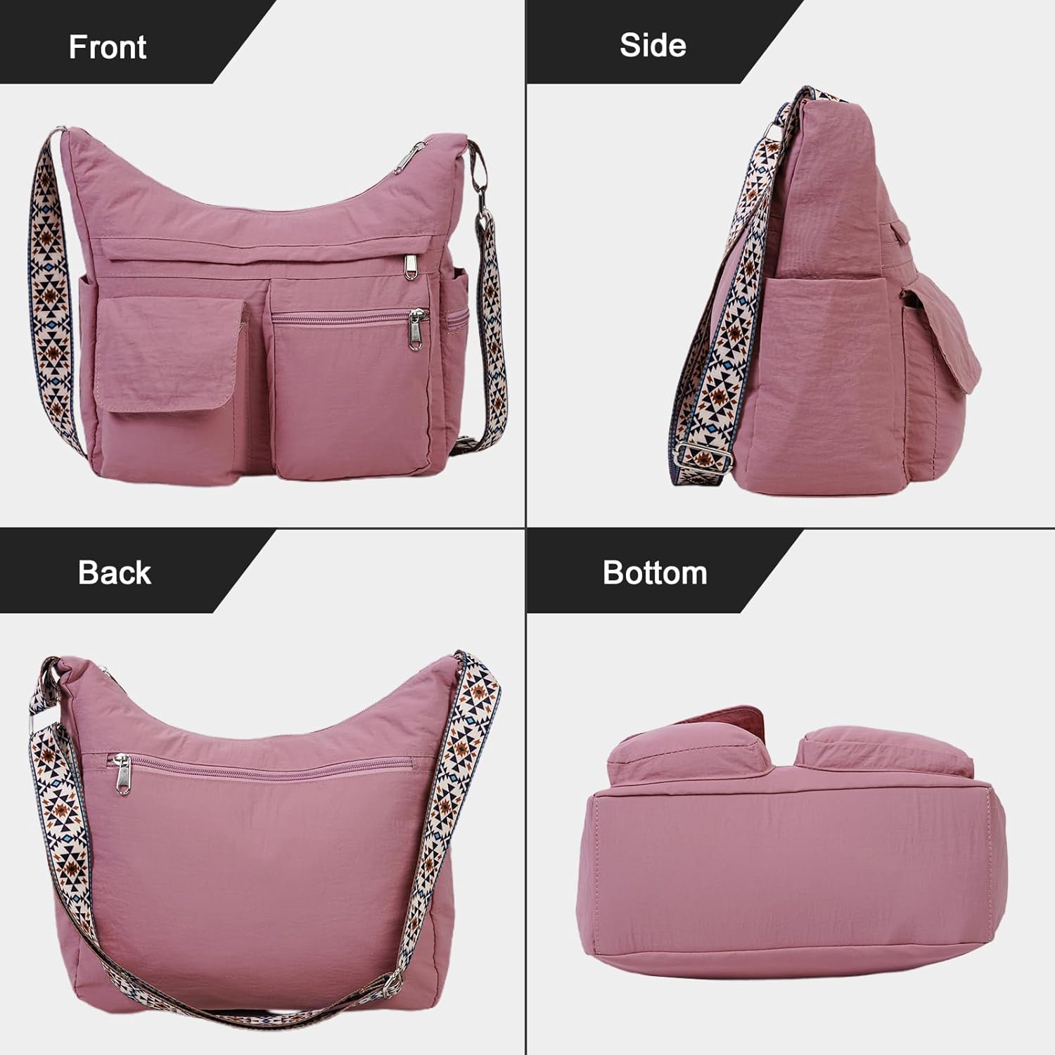 2PCS Nylon Crossbody Bag Set – Waterproof, Lightweight Shoulder Bags with Multiple Pockets for Travel, Work, Daily Use
