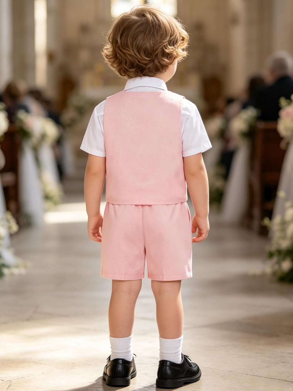 Sywiyi Baby Boys Shorts Sets, Infant Shirt+shorts+bow Tie+vest Outfits Suits Summer Wedding Outfits Pink 2-3 Years