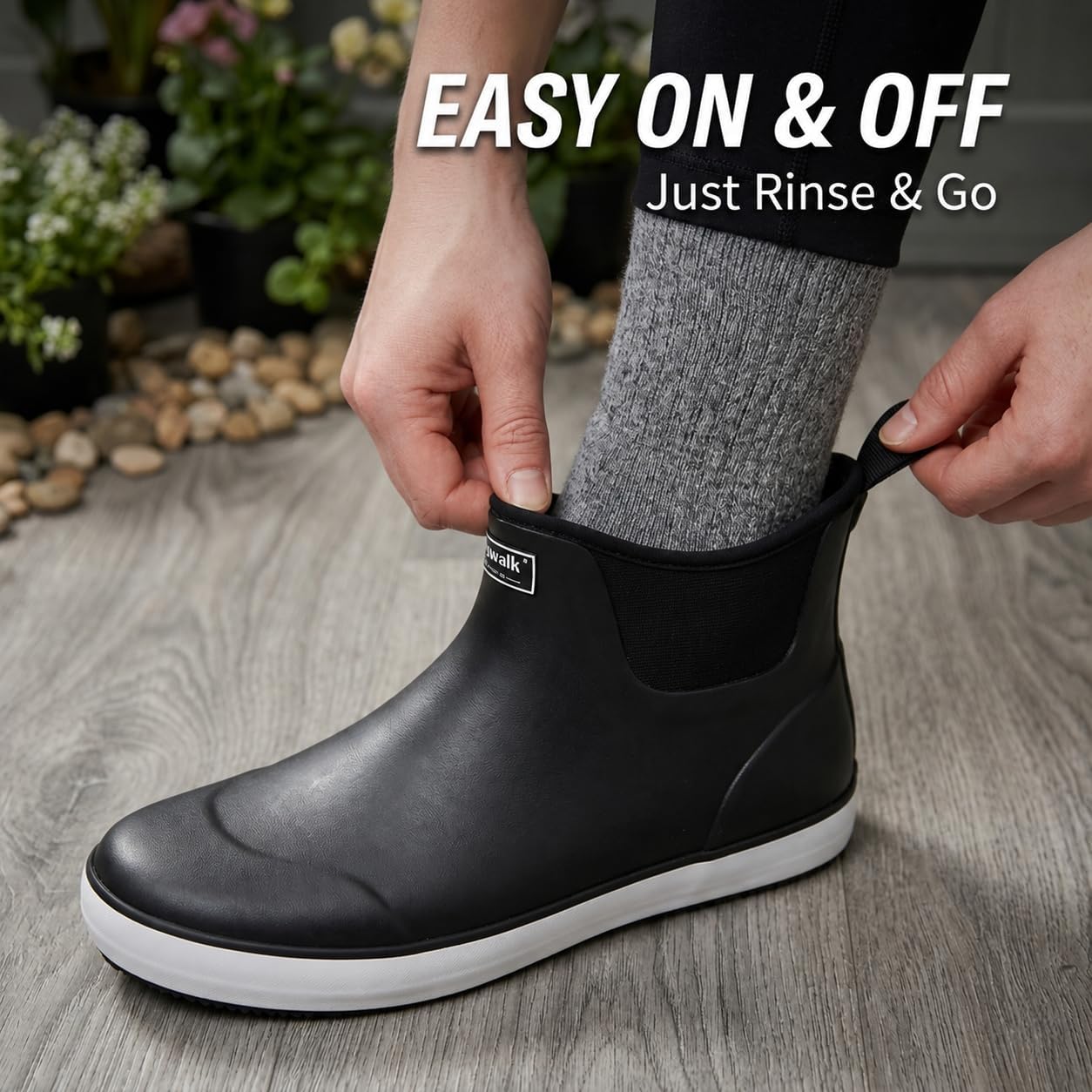Men's Deck Boots, Waterproof Fishing Boots, Slip On Neoprene Rubber Boots for Men Ankle Rain Boots for Boating, Sailing, Hunting