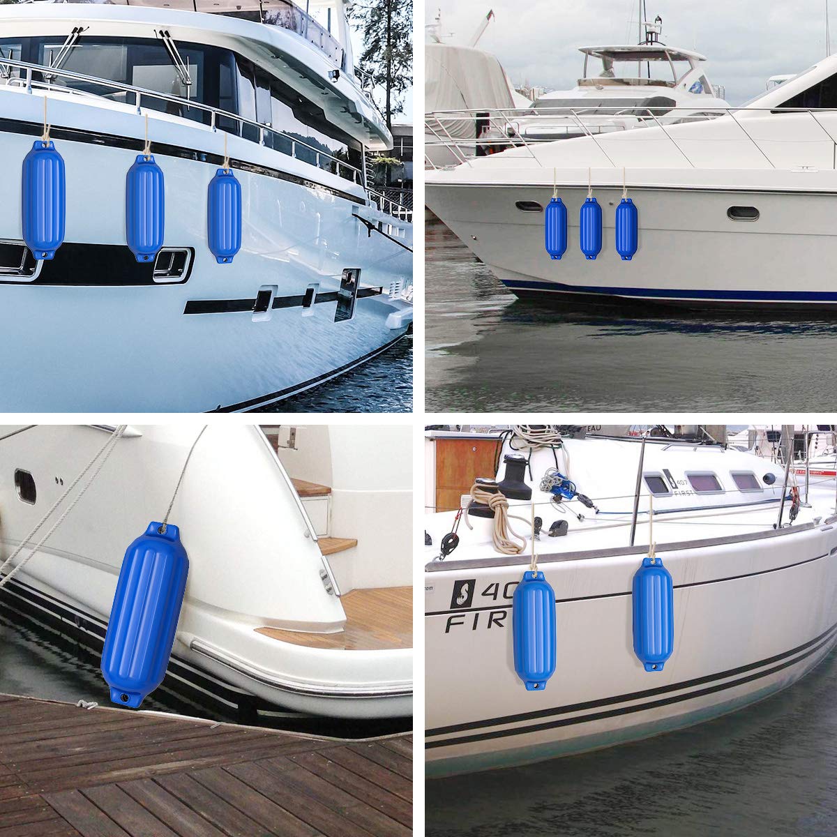GYMAX Lot de 4 Pare-battages Gonflable en PVC, Fendeurs de Bateau Anti-Collision avec Bouée de Yacht Côtelé pour Voiliers, Pare-Chocs de Bateau Protection d'Amarrage, 20 x 5,5 CM