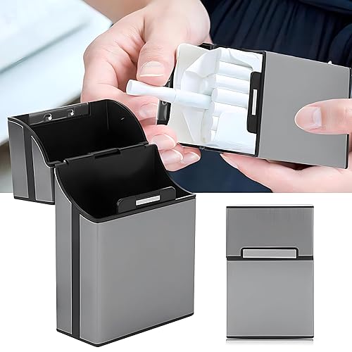 Miniatura 3 de MAGIKON Caja de cigarrillos ligera de aleación de aluminio para hombre, caja protectora de cigarrillos (20 cigarrillos, gris)