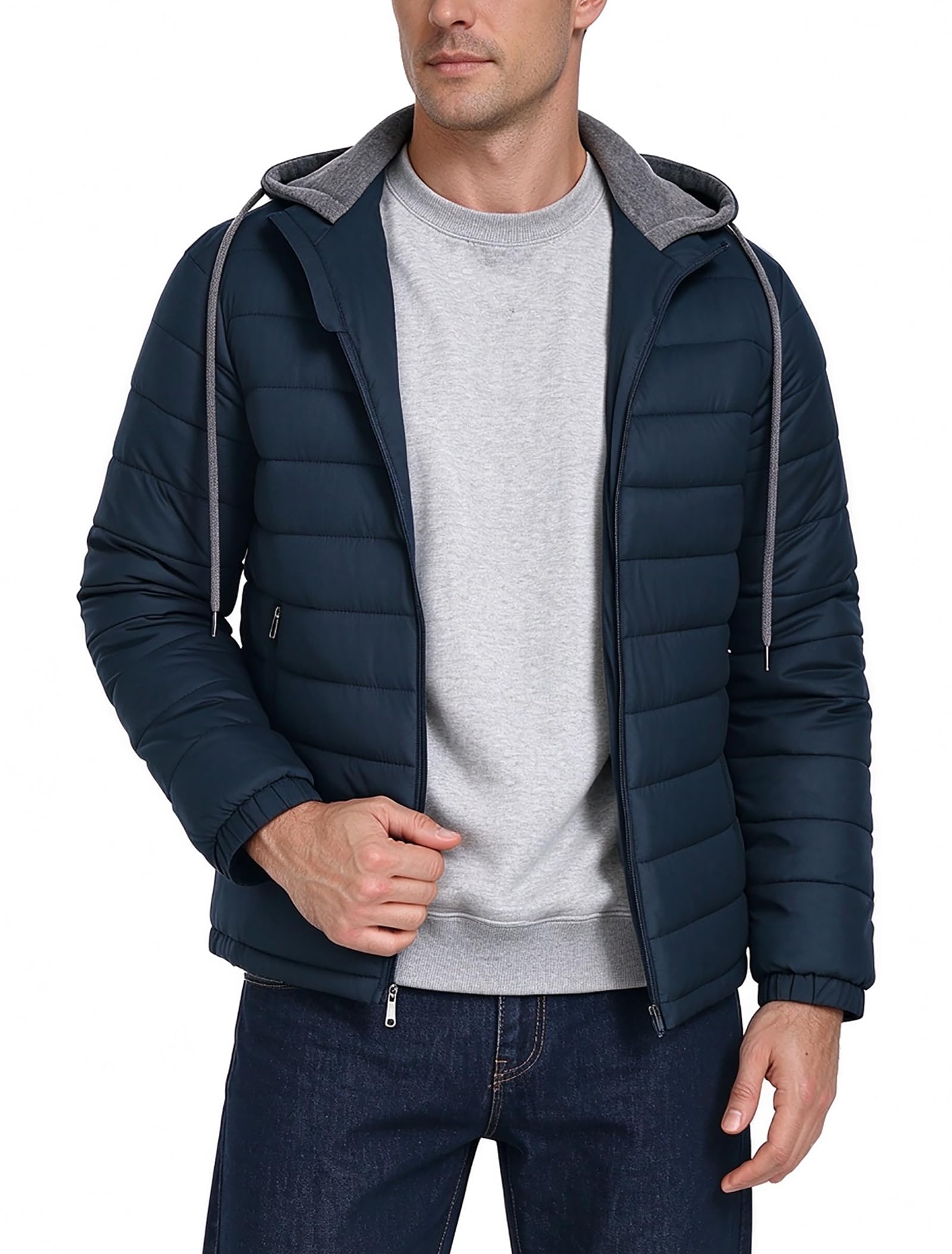 ZITY Giacca Uomo Invernale Leggera Giacche Imbottite Calde con Cappuccio Autunno Cappotto con Tasche per Escursioni Campeggio
