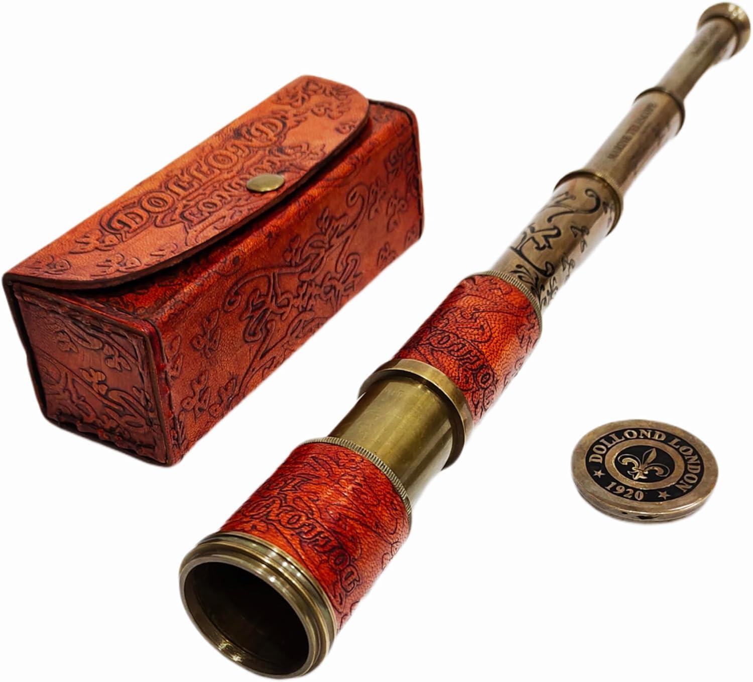 Navirock Light 1920 Dollond London Brass Handicraft Antique Marine Spyglass Nautical Handheld Antique With Leather Box