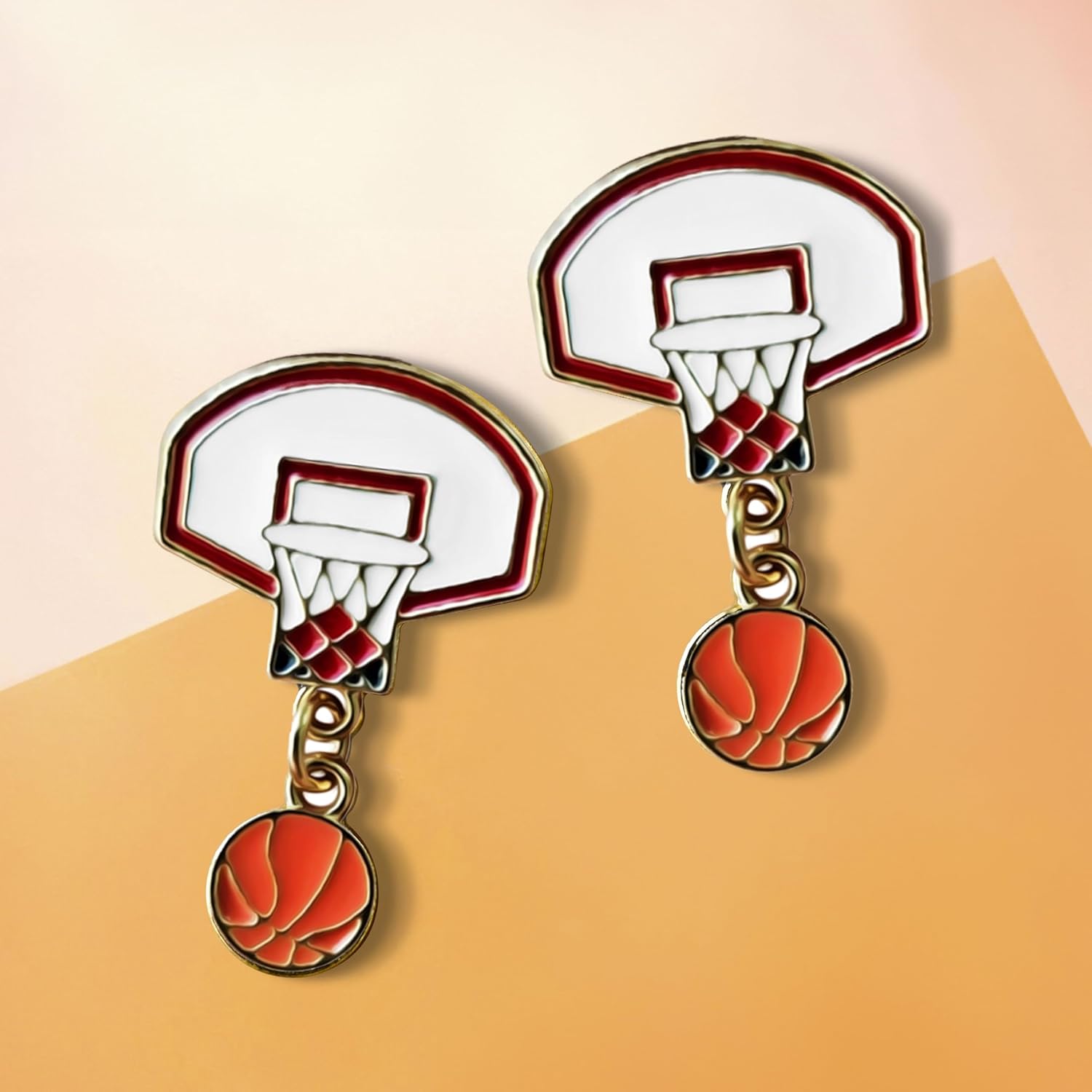 Womens Mens Basketball Ball Sporty Unique Hoop Dangle Earrings (White) - Image 6