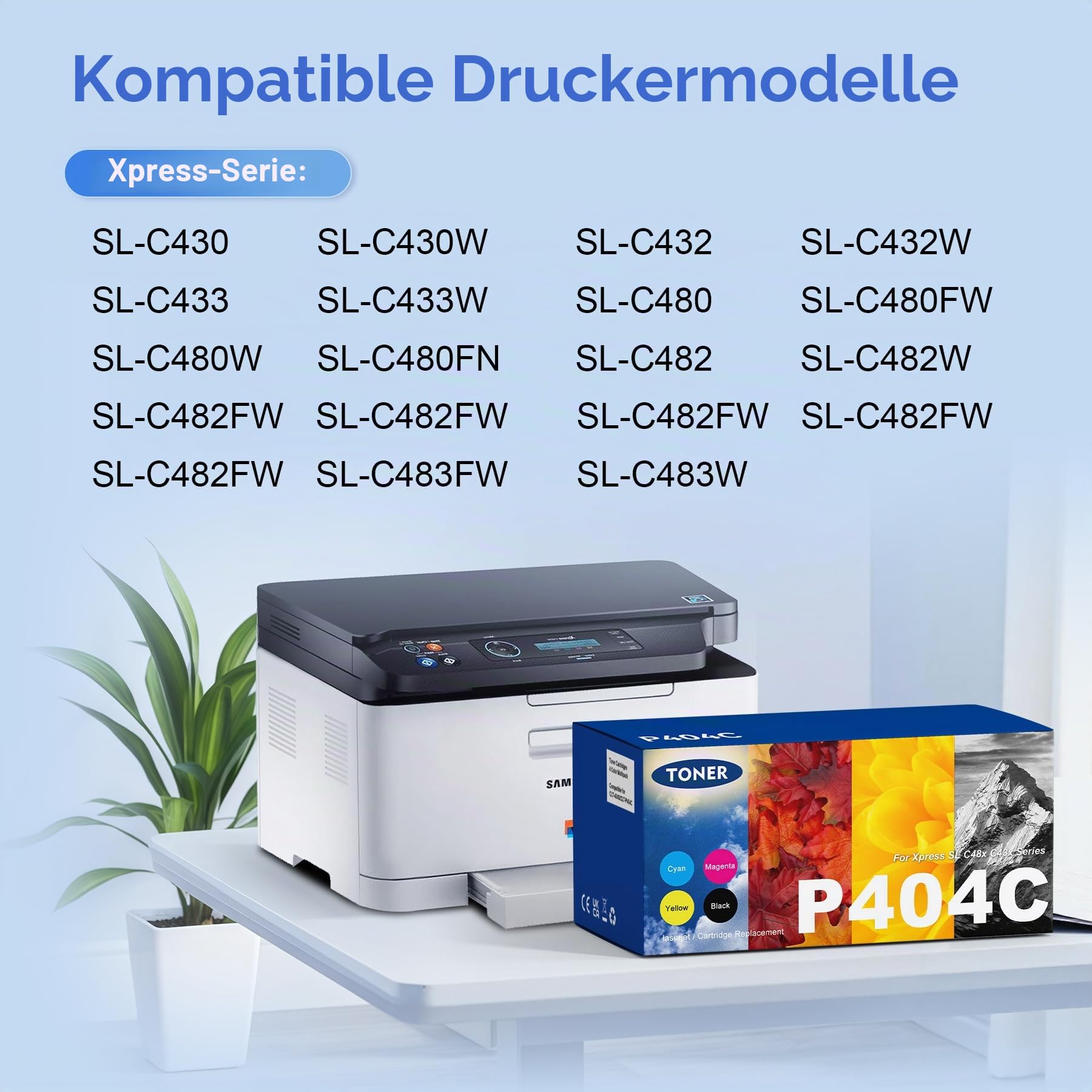 ONLYU Tonerkartusche kompatibel mit Samsung CLT-P404C CLT P404C 404 404S für Samsung Xpress SL C480W C483W C430W C480FW C48X C480 C430 CLT-K404S CLT-Y404S (Schwarz, Cyan, Gelb, Magenta, Packung mit 4