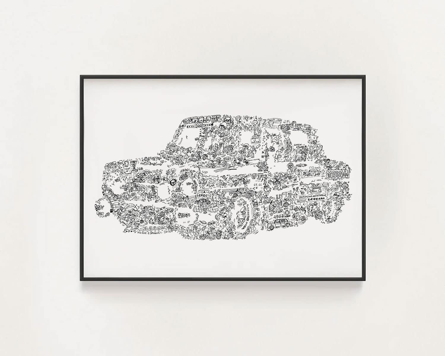 La R8 gordini - Affiche de la voiture de course des années 60 - Drift et jeannot dans la silouhette - Stencil bande dessinée - dessin biographie - Gorde sorcier mecanique (50x70cm)