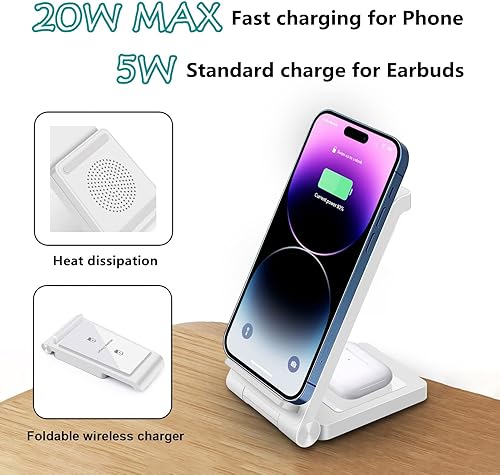 Miniatura 7 de Cargador inalámbrico de 25 W, estación de carga inalámbrica plegable 2 en 1 para Apple iPhone 1514131211ProSEX8Airpods, PDKUAI 15W soporte de carga