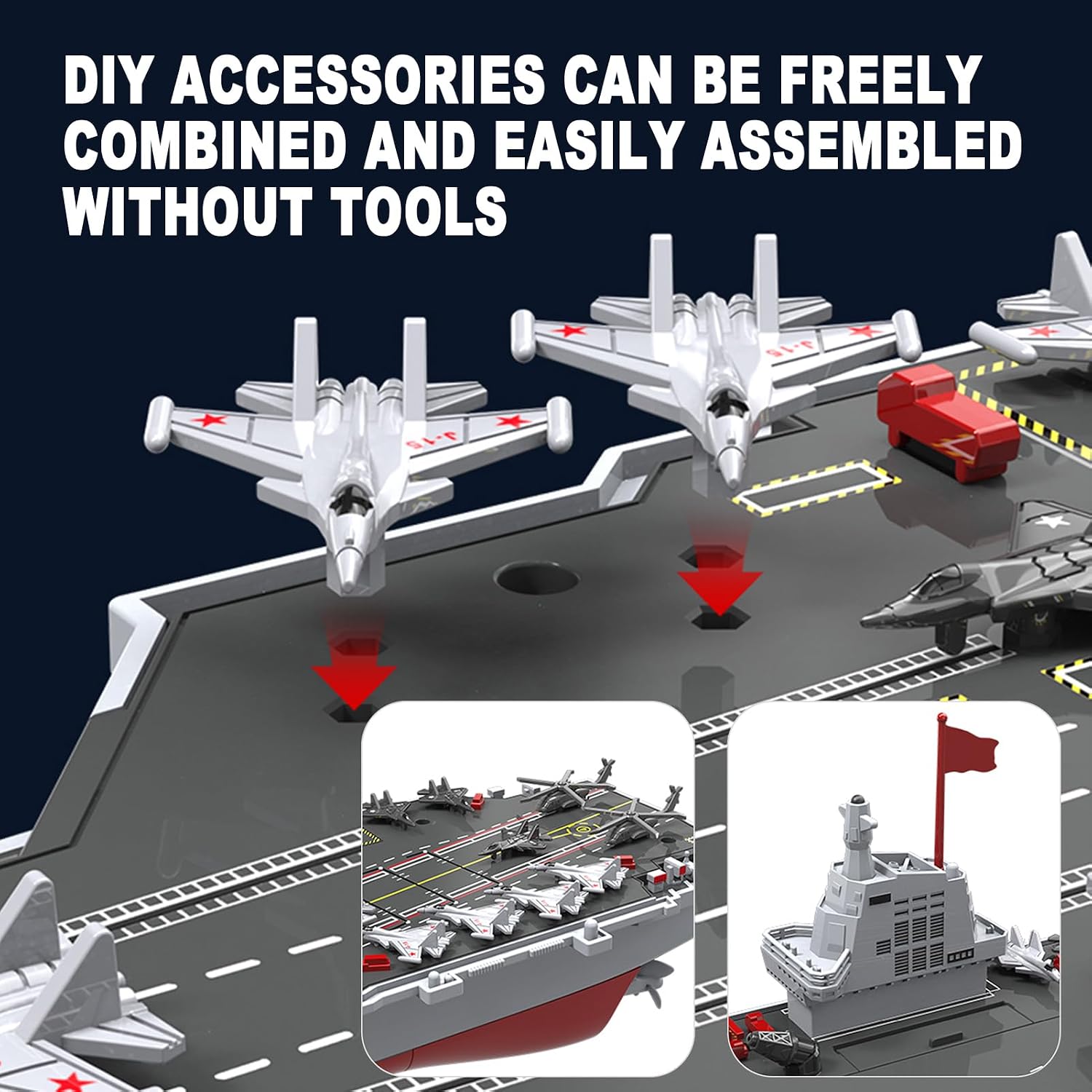 2.4G Remote Control Warship Battleship Aircraft Carrier, RC Boat with Dual Speed, Water Spray Function, DIY Remote Control Militaryship Assembly for Outdoor Water Play