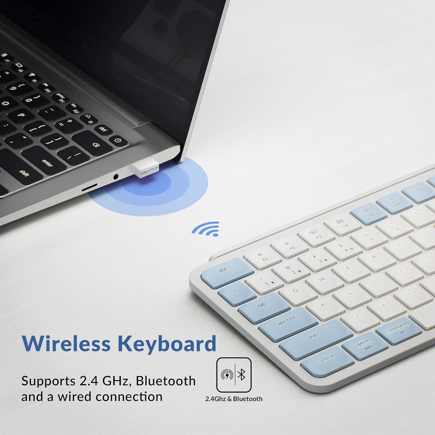 Keychron B1 Pro Ultra-Slim ZMK/Launcher Wireless Bluetooth 2.4 GHz/Wired Connection Keyboard for Mac Windows Linux - Retro Blue