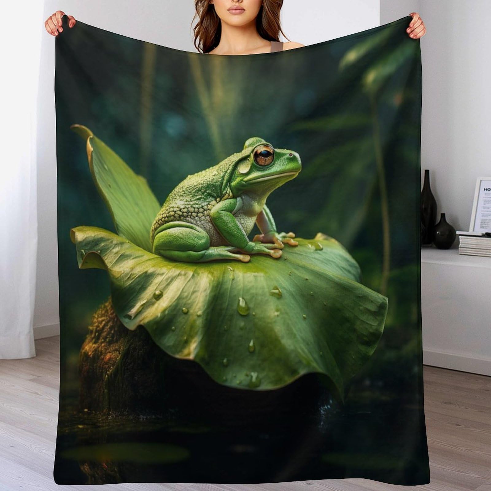 Manta de franela suave para sofá y cama con diseño de rana reversible