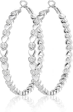 Ascona 14k Gold Plated Large Heart Hoop Earrings for Women 925 Sterling Silver Hoops Earring for Teen Dainty Cubic Zirconia Diamond Sparkly Earrings Prom Jewelry Birthday Gifts