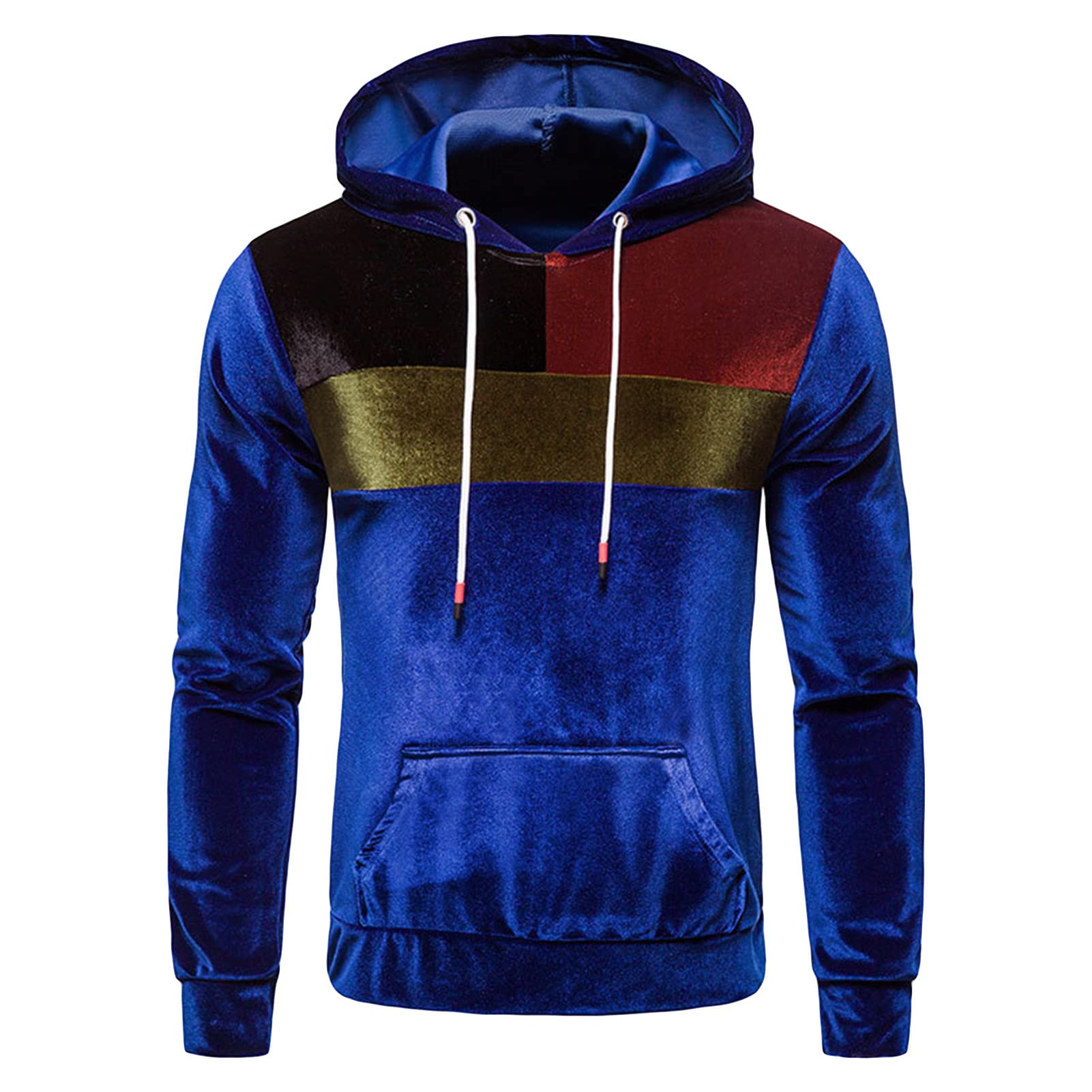 Maiyifu-GJ Men's Color Block Hooded Velour Jacket Casual Long Sleeve Velvet Velour Hoodies Retro Hip Hop Sweatshirt Pullover (Blue,Large)