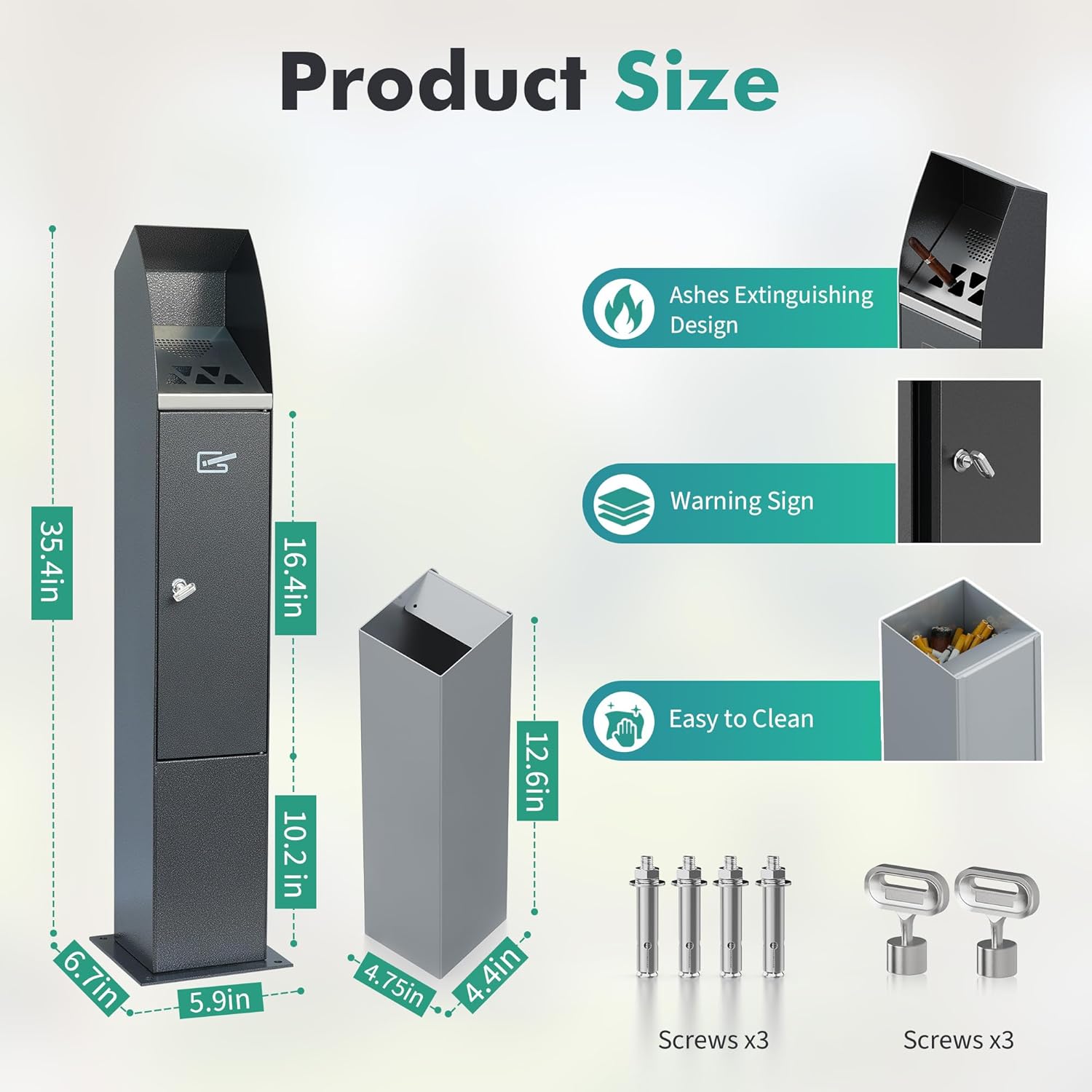 Commercial Trash Can Disposal Outdoor Vertical Trash Can Standing Rubbish Bin for Patios Gardens Hotels Pubs Offices(Business Gray