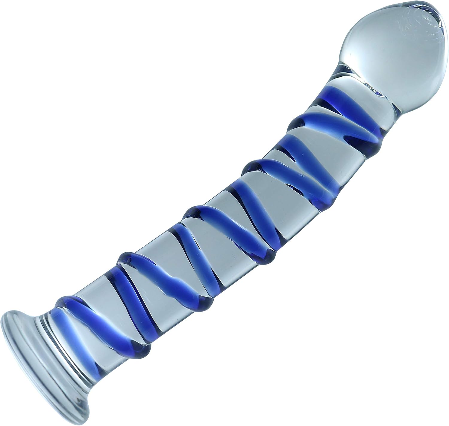 TOPWEL Glass Pleasure Wand, Swirl Mushroon Tip Rocket, Blue