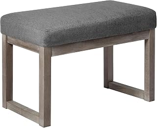 CangLong 27 Inch Grey Rectangle Ottoman Bench - Linen-Look Fabric Footstool for Living Room Bedroom