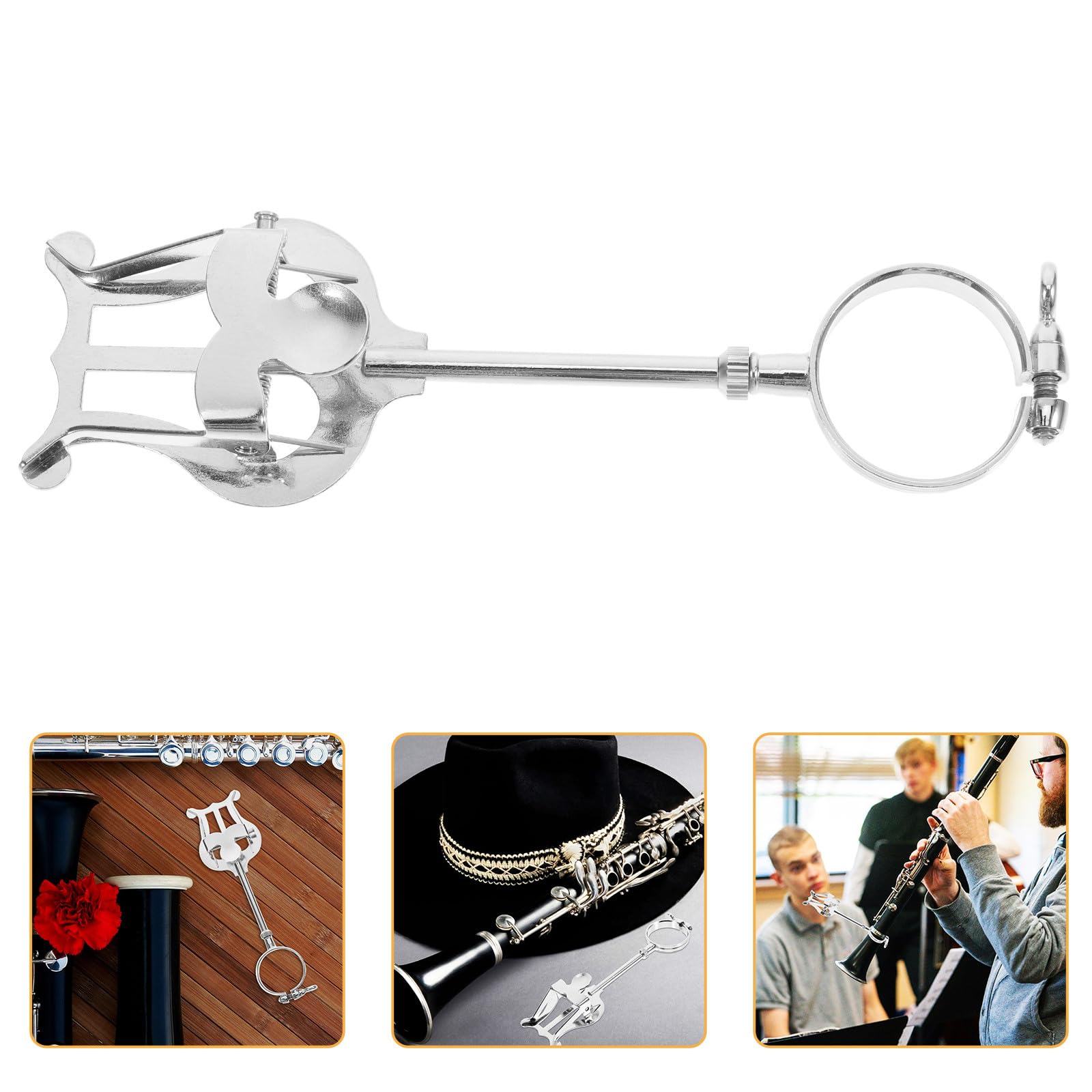 POPETPOP Soporte para Partituras de Clarinete Portátil, Clip para Partitura Musical, Hierro Plata, Sujeta la Partitura con Firmeza para Marcha