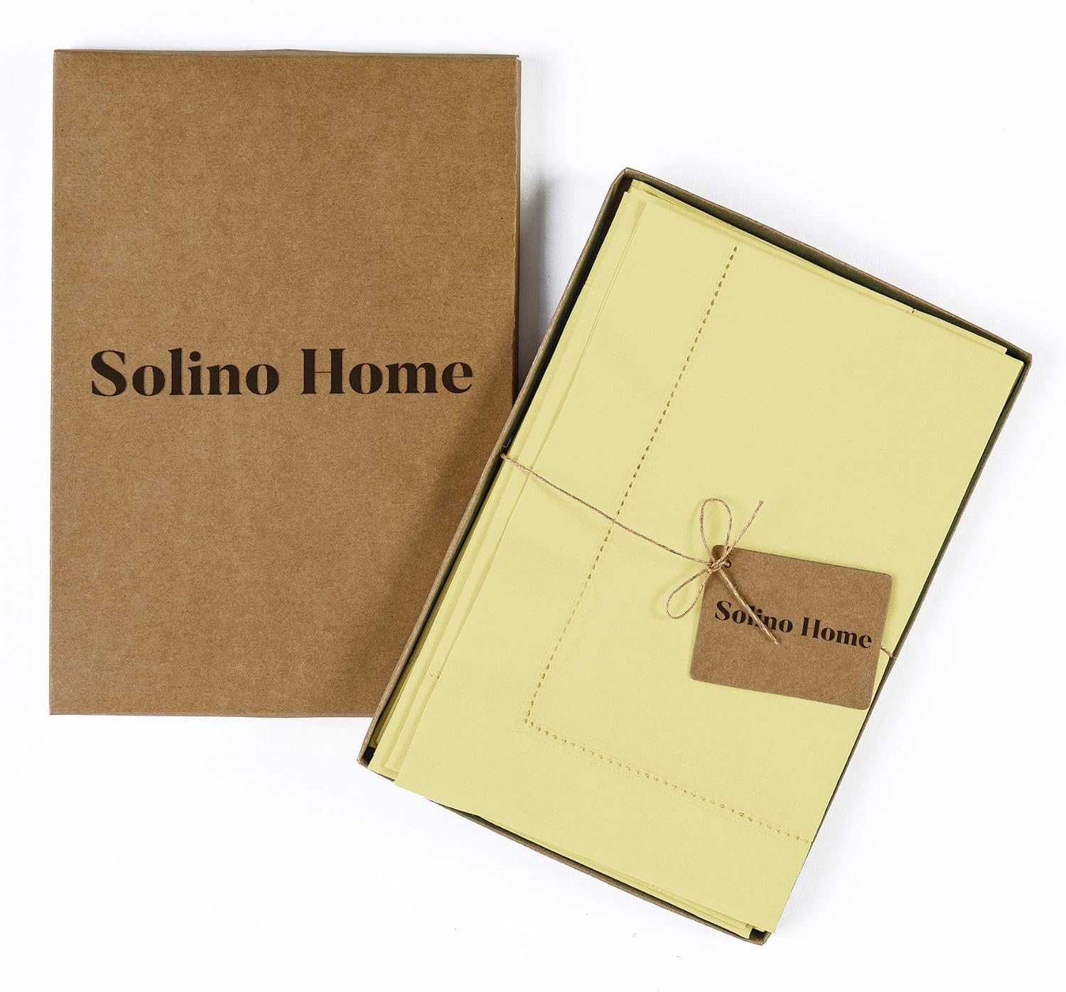 Solino Home Set of 4 Yellow Hemstitch Cotton Linen Napkins 20" x 20" Summer Hand Made Machine Washable, Lemon Tree - Image 4