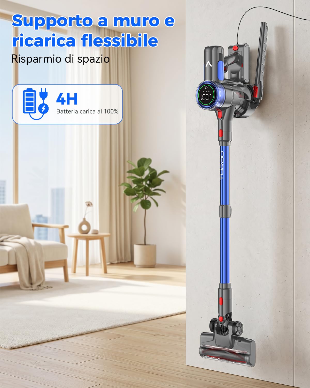 aonus A10 Aspirapolvere Senza Fili, 55 kPa 500W, 70 Minuti di Autonomia, Schermo Tattile, Leggero, Antigroviglio, Autoportante, per Peli di Animali, Tappeti e Pavimenti Duri, Blu